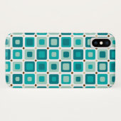 Coques Case-Mate iPhone Bleu rond de motif de carrés (Dos (Horizontal))