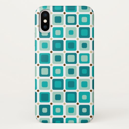 Coques Case-Mate iPhone Bleu rond de motif de carrés (Dos)