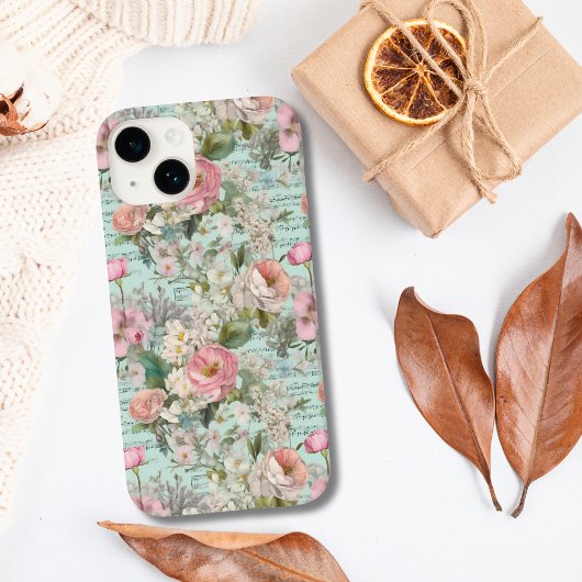 Coques Case-Mate iPhone Bleu Rose Blanc Floral Shabby Chic Victorien