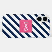 Coques Case-Mate iPhone Bleu rose diagonale rayures Monogramme (Verso (horizontal))