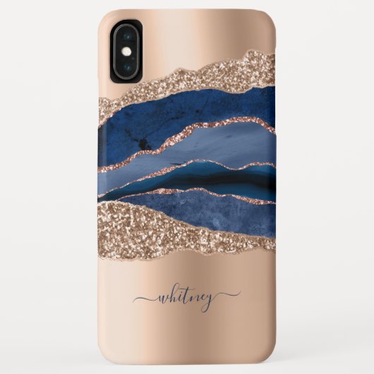 Coques Case-Mate iPhone Bleu & Rose Or Liquide Encre Élégant Agate Marbre (Dos)
