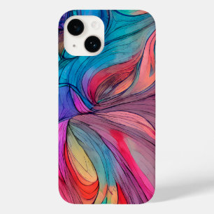 Coque Pour iPhone 14 Bleu rose Turquoise Lilac Aquarelle Encre Abstract