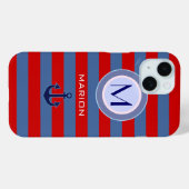Coques Case-Mate iPhone Bleu&rouge Grandes et Ancre Monogramme (Verso (horizontal))