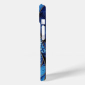 Coques Case-Mate iPhone Bleu Saphir Vibrant Or Plumes Monogrammées (Verso / Gauche)