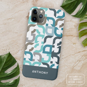 Coque iPhone 15 Pro Max Bleu sarcelle Vert Marron Gris Art à motif Midcent