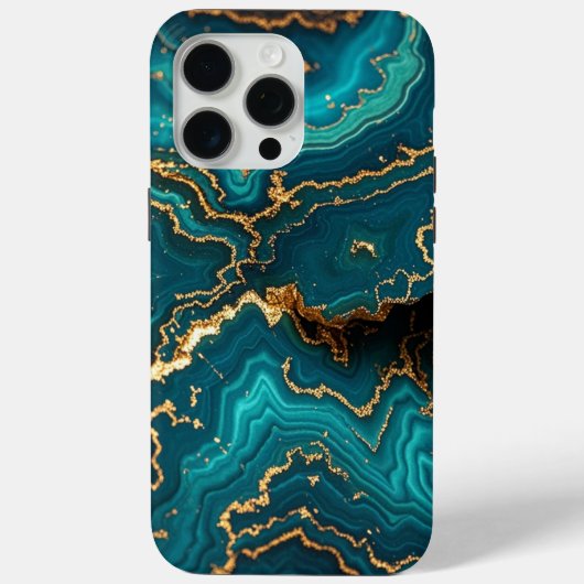 Coques Case-Mate iPhone Bleu Turquoise foncé Turquoise Faux Or Agate dur (Verso)
