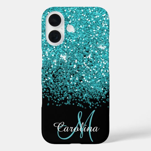 Coques Case-Mate iPhone Bleu, Turquoise, Parties scintillant, Nom et Monog (Verso)