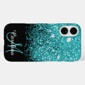 Coques Case-Mate iPhone Bleu, Turquoise, Parties scintillant, Nom et Monog (Verso (horizontal))