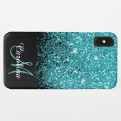 Coques Case-Mate iPhone Bleu, Turquoise, Parties scintillant, Nom et Monog (Dos (Horizontal))