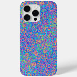 Coque iPhone 15 Pro Max Bleu, Vert citron, Violet, Motif à percussion oran