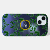 COQUES Case-Mate iPhone BLEU VERT DAMASK MONOGRAMME EN PIERRE DE GEMME (Verso (horizontal))