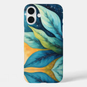 Coques Case-Mate iPhone Bleu Vert Feuille Golden Sun et étoiles (Verso)