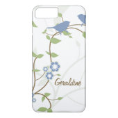 Coques Case-Mate iPhone Bleu Vert Oiseaux Fleurs Feuilles (Dos)
