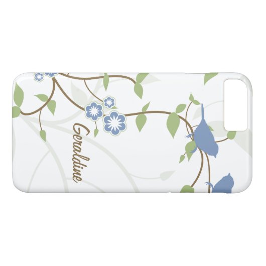 Coques Case-Mate iPhone Bleu Vert Oiseaux Fleurs Feuilles (Dos (Horizontal))