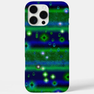 Coques iPhone 16 Pro Max Bleu vert rayures avec étoiles et Raindrops