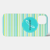 Coques Case-Mate iPhone Bleu vert simple élégance Grilles Nom du monogramm (Verso (horizontal))