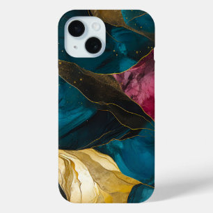 Coque Pour iPhone 15 Bleu violet marbre abstrait