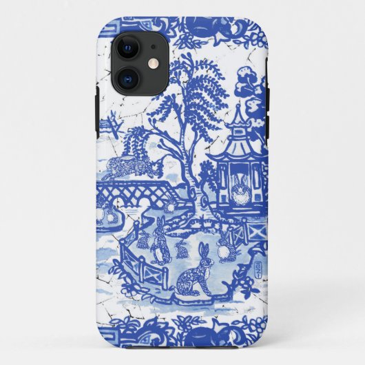 Coques Case-Mate iPhone Bleu Whimsical Willow Isle of Rabbits Classic Look (Dos)