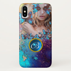 COQUES POUR iPhone BLEUE BÂTIMENT LADY, TURQUOISE GOLD SPARKLE GEM MO