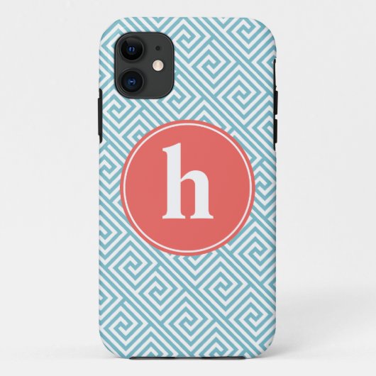 Coques Case-Mate iPhone Bleus layette et monogramme grec orange de motif (Dos)