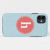 Coques Case-Mate iPhone Bleus layette et monogramme grec orange de motif (Dos (Horizontal))