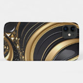 Coques Case-Mate iPhone Bling Black Gold Abstrait w Pave Diamonds Parties (Dos (Horizontal))