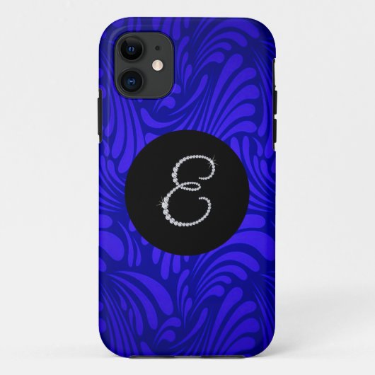 Coques Case-Mate iPhone Bling Monogramme Lettre E Fond Tourbillon Bleu (Dos)