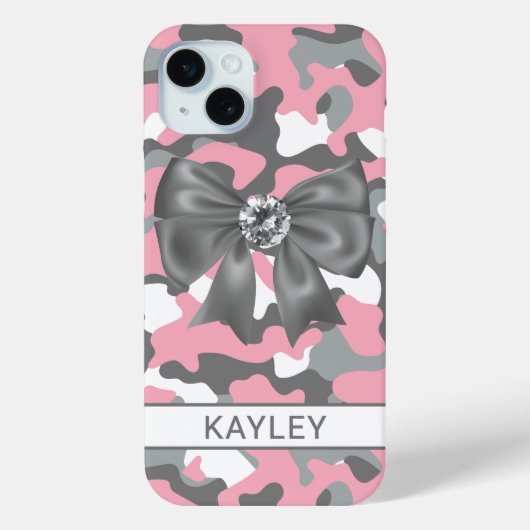 Coques Case-Mate iPhone Blingy Pink Gray Camouflage Personalized (Verso)