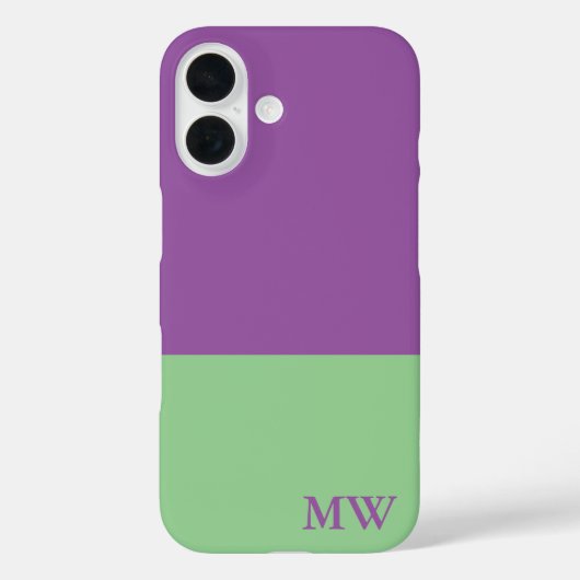 Coques Case-Mate iPhone Bloc couleur monogramme violet et vert menthe (Verso)