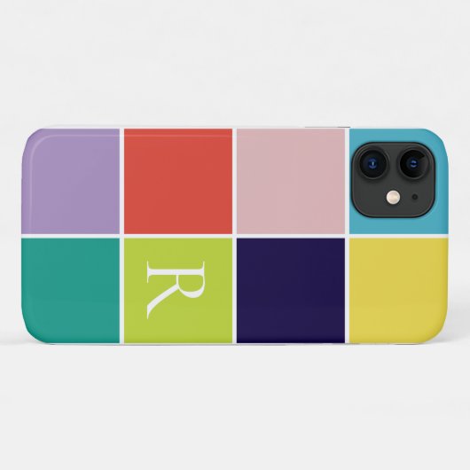 Coques Case-Mate iPhone Bloc de couleur carré moderne monogrammé (Dos (Horizontal))