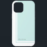 Case-Mate iPhone Case Bloc de couleur minimaliste simple et élégant avec<br><div class="desc">Pour un look épuré qui traduit un sens de l'élégance et le style minimaliste classique ce design moderne bloc de couleur en aquamarine claire et blanc a un texte modèle à personnaliser avec votre nom dans le coin inférieur gauche. Beaucoup de produits correspondants sont disponibles dans cette conception pour coordonner...</div>
