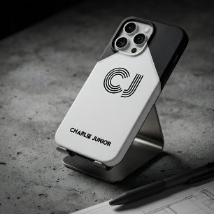 Coque iPhone 15 Pro Max Bloc de couleur noir et blanc rétro monogrammé