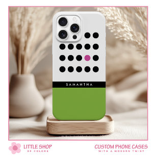 Coque Pour iPhone 15 Bloc de couleur Pois vert moderne Monogramme