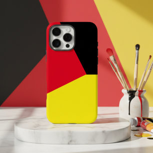 Coques iPhone 16 Pro Max Bloc de couleur simple rouge et jaune en noir