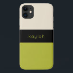 Case-Mate iPhone Case Bloc de couleur vert Pistachio tendance avec nom<br><div class="desc">Un design classique avec des éléments de blocs de couleur chic et sobres dans le vert pistache tendance,  noir et beige de sable neutre a un look design. Personnalisez le modèle de texte avec votre nom,  monogramme ou autre texte souhaité.</div>