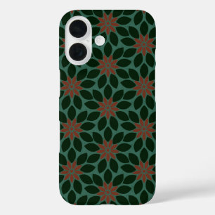 Coques iPhone 16 Bloc Imprimer Carrelage Fleurs vert foncé rouge