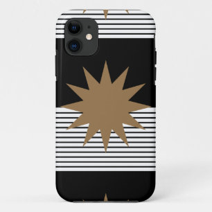 Coque iPhone 11 Blocage noir blanc et soleil Brown