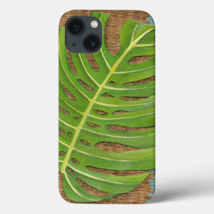 iPhone 13 Coque Block Print Palm on Wicker Background