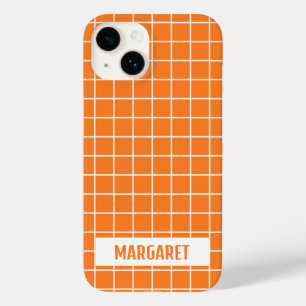 Coque Pour iPhone 14 Blocs de carreaux orange et blanc personnalisés