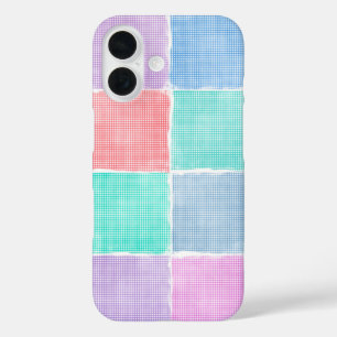 Coques iPhone 16 blocs patchwork gingham pastel