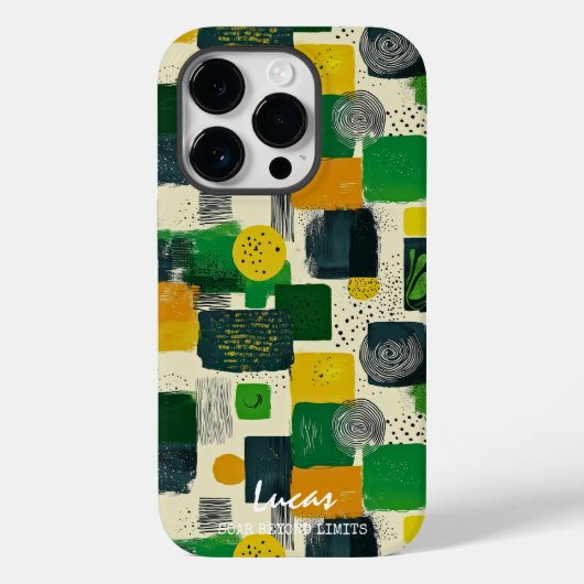 Coques Case-Mate iPhone Blocs verts et jaunes Abstraits avec nom personnal (Verso)