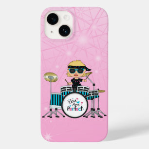 Coque Pour iPhone 14 Blonde Drummer Girl avec étoiles sur rose