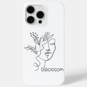 Coque iPhone 15 Pro Max Blossom Line Art Femme Tête Élégante Minimale Noir