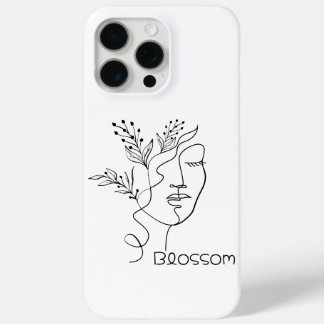 Coque iPhone 15 Pro Max Blossom Line Art Femme Tête Élégante Minimale Noir