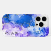 Coques Case-Mate iPhone Blue Amethyst Gold Alcohol Encre personnalisable (Verso (horizontal))