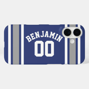 Coques iPhone 16 Blue and Silver Sports Jersey Nom personnalisé Num