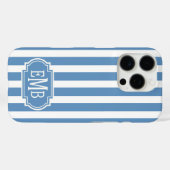 Coques Case-Mate iPhone Blue and White Monogrammed Stripes (Verso (horizontal))
