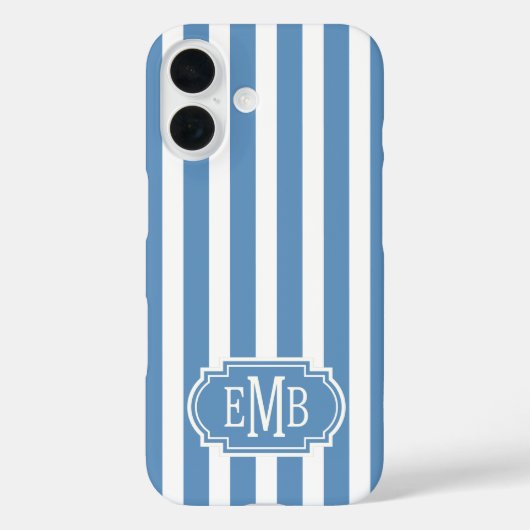 Coques Case-Mate iPhone Blue and White Monogrammed Stripes (Verso)
