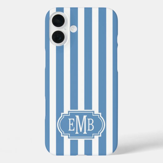 Coques Case-Mate iPhone Blue and White Monogrammed Stripes (Verso)