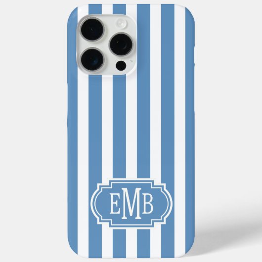Coques Case-Mate iPhone Blue and White Monogrammed Stripes (Verso)